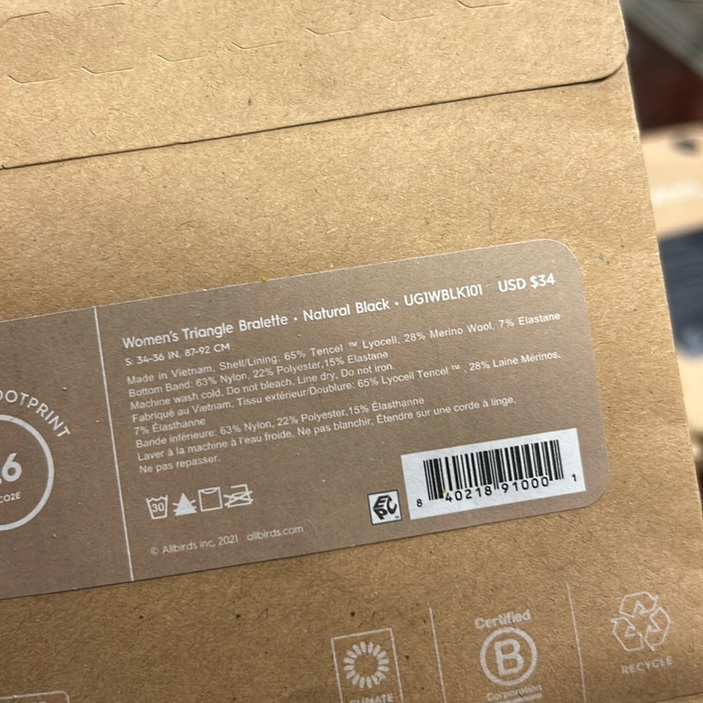 3 Pack Allbirds Merino Wool Blend Triangle Bralette Bra Natural Black Small NIP - Picture 6 of 6